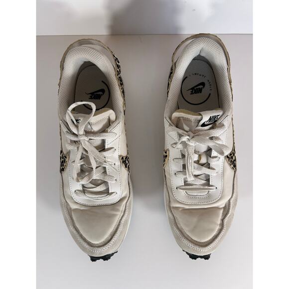 Nike Waffle Debut Leopard Swoosh Sneakers White Tan Platform Womens Size 11 - Picture 3 of 8